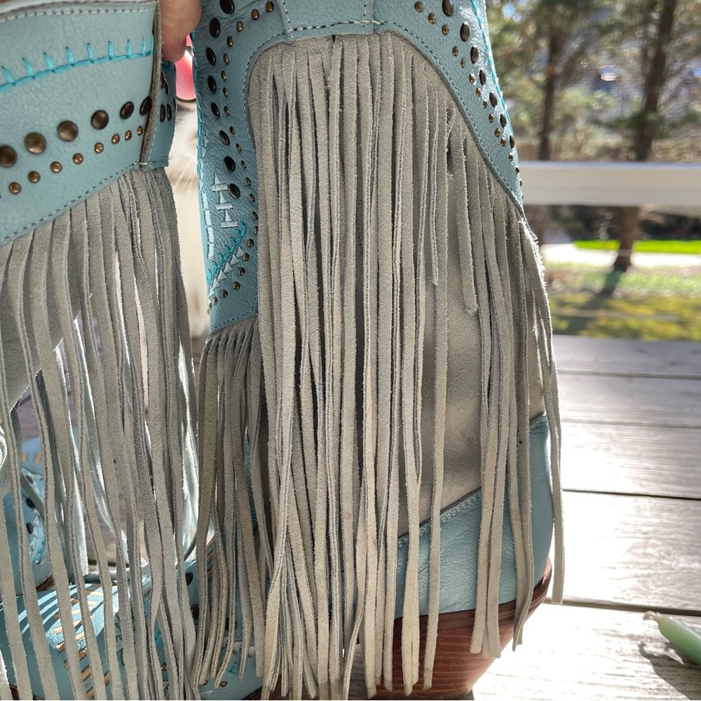 Dingo Women’s Gypsy Studded Embroidered Fringed Blue Western Boots Size 8 - Picture 5 of 11